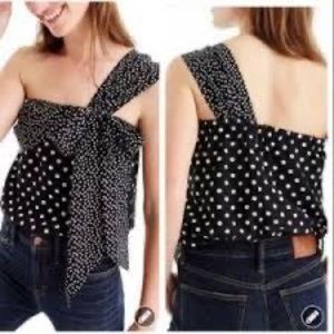 J. CREW Size 10 One Shoulder Bow Detail Dot Tank